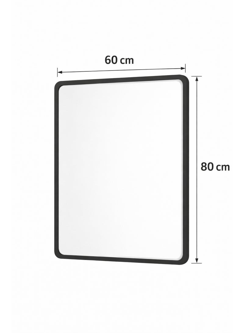 Primanova Wall Mounted Bathroom Mirror 60 × 80 cm Rectangular With Rounded Corners Matte Plastic Frame HD Glass Reversible Design For Vanity And Wash Basin (Black) - Image 4